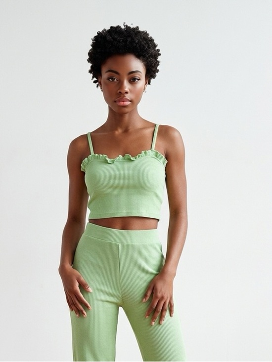 Zara Tops - ✨Zara Lime Green Ruffle Trim Top | XS-Small | Stretchy